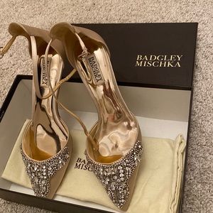 Badgley Mischka flats satin ivory rhinestone